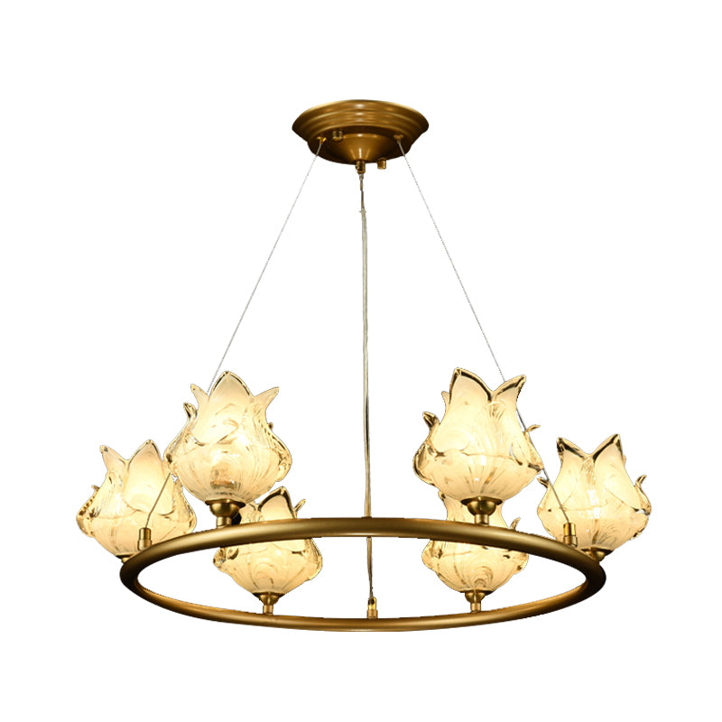 Roue en verre transparent lustre léger traditionalisme 6 ampoules suspendues à la chambre LED