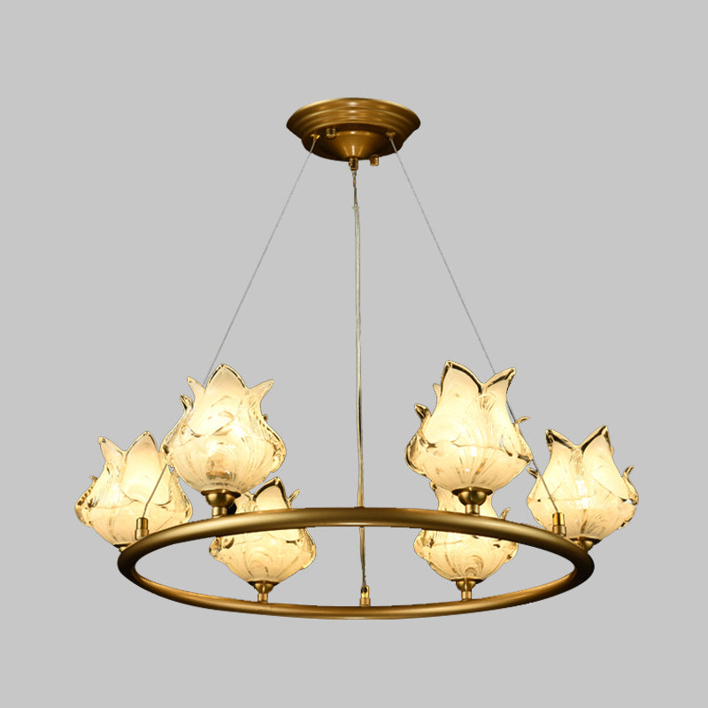 Wheel Clear Glass Chandelier Light Traditionalism 6 Bulbs LED Bedroom Pendant Lamp