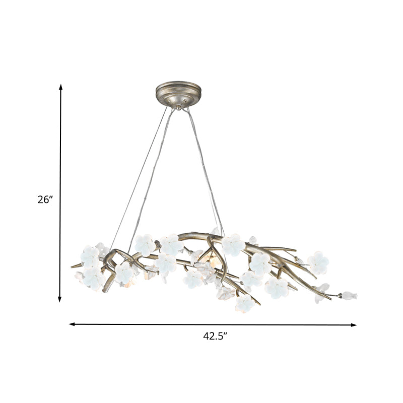 Flower Metallic Chandelier Lighting Fixture Rural 9 Lights Bedroom Hanging Lamp Kit in Silver