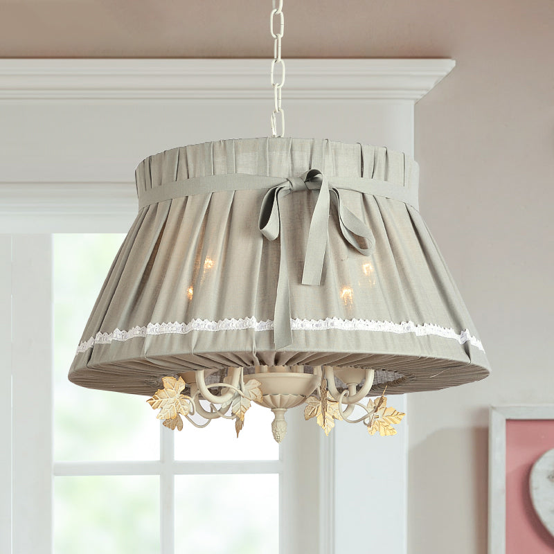 Drum Dining Room Pendant Chandelier Traditional Fabric 4 Lights Beige Hanging Light Fixture