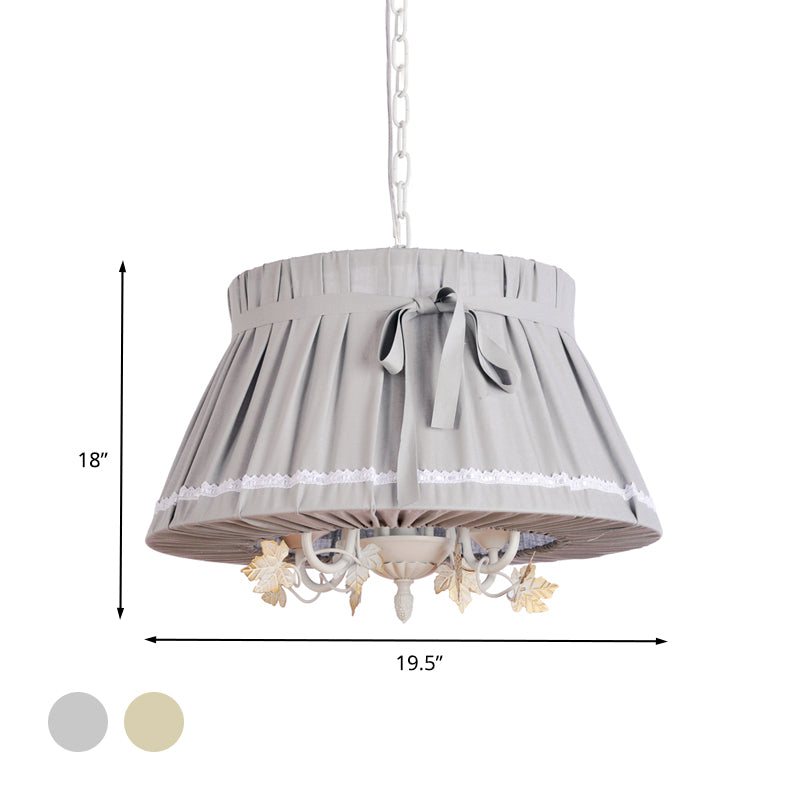 Drum Dining Room Pendant Chandelier Traditional Fabric 4 Lights Beige Hanging Light Fixture