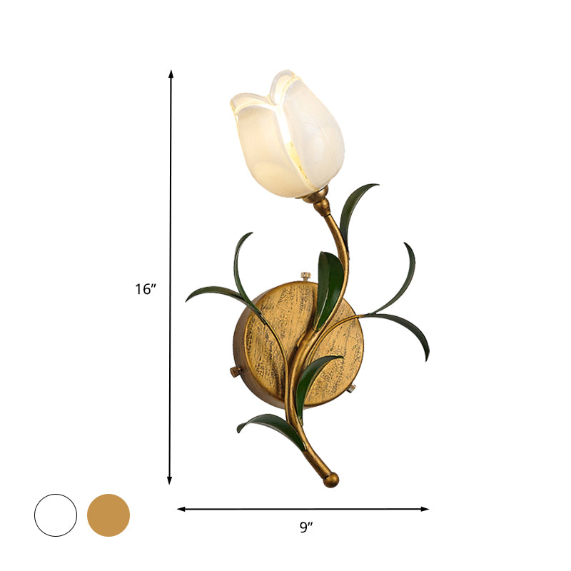 Laiton 1 tête de tête lampe montée à la tête blanc rustique / verre jaune applique florale Lumière pour le salon