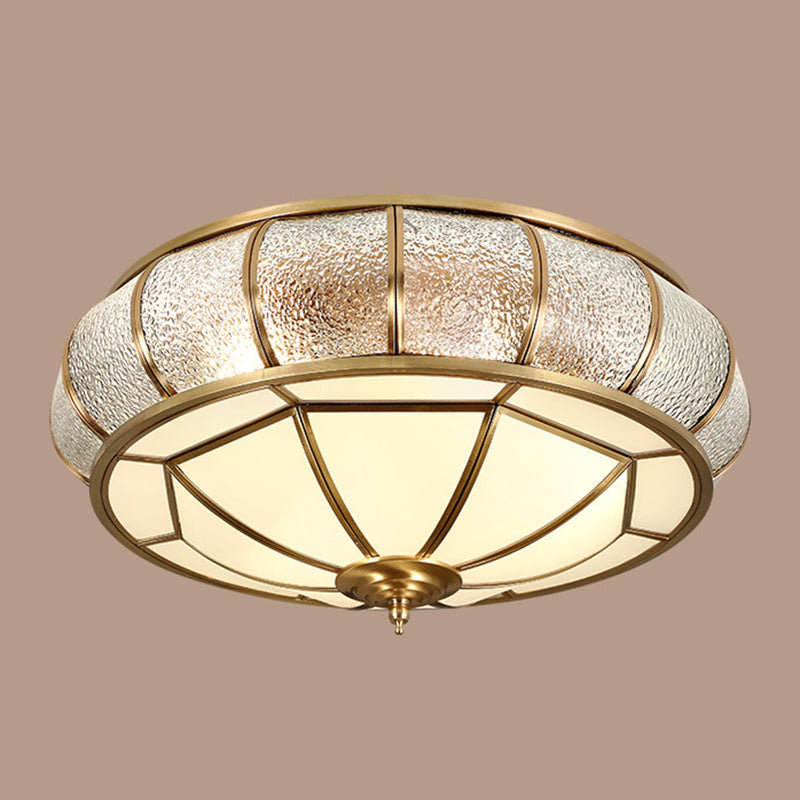 Colonial Vintage cuivre intérieur encastré laiton Bowl suspension avec abat - jour en verre dépoli