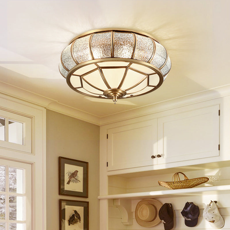 Colonial Vintage cuivre intérieur encastré laiton Bowl suspension avec abat - jour en verre dépoli