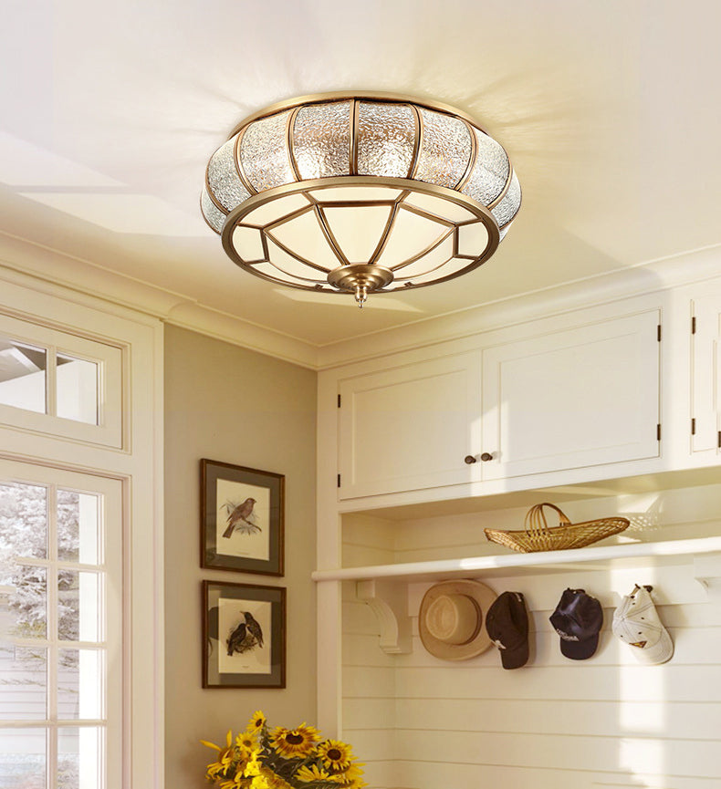 Colonial Vintage cuivre intérieur encastré laiton Bowl suspension avec abat - jour en verre dépoli