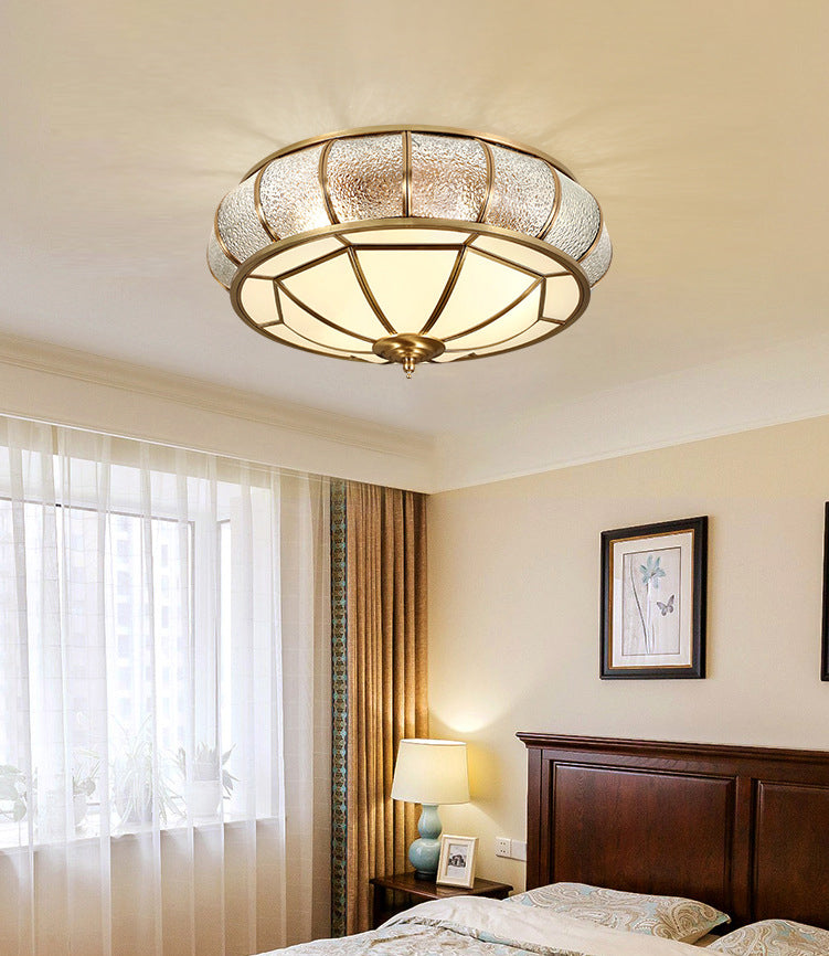 Colonial Vintage cuivre intérieur encastré laiton Bowl suspension avec abat - jour en verre dépoli