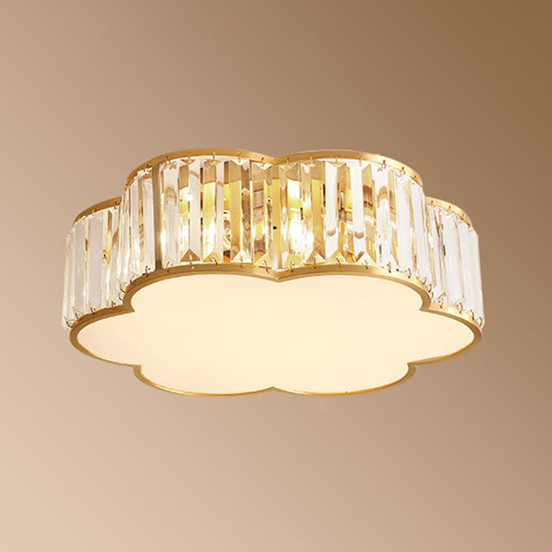 Plafonnier d'intérieur en cuivre à montage encastré pétaloïde de luxe colonial avec abat-jour en cristal