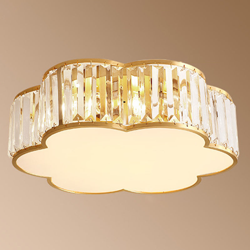 Plafonnier d'intérieur en cuivre à montage encastré pétaloïde de luxe colonial avec abat-jour en cristal