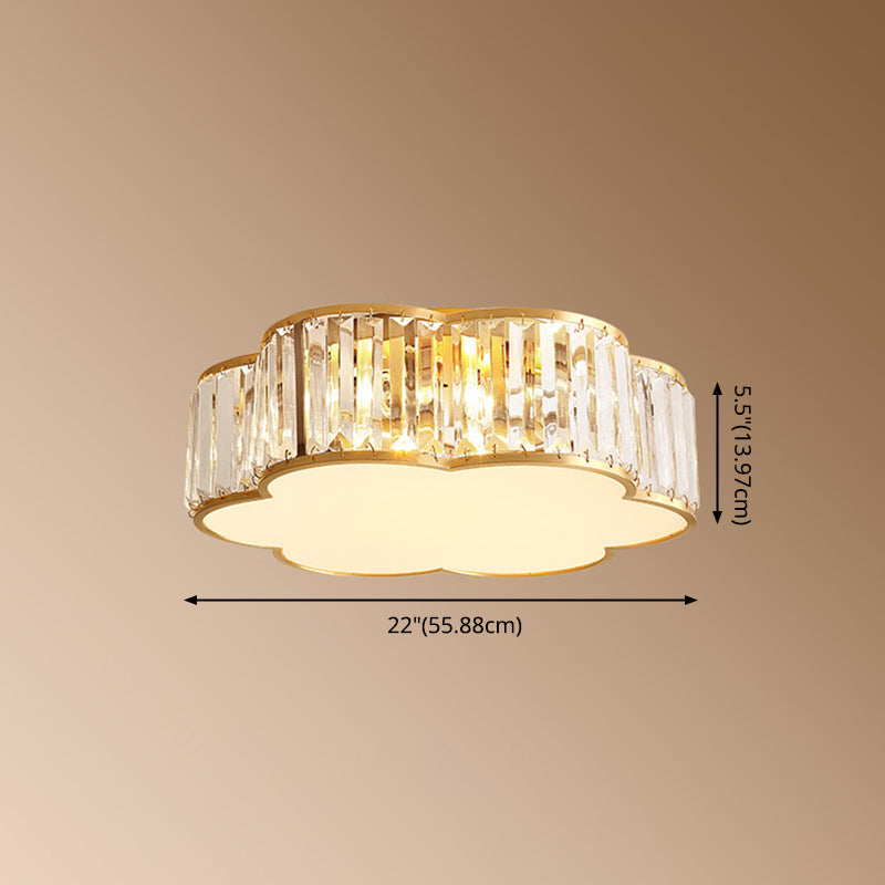 Plafonnier d'intérieur en cuivre à montage encastré pétaloïde de luxe colonial avec abat-jour en cristal