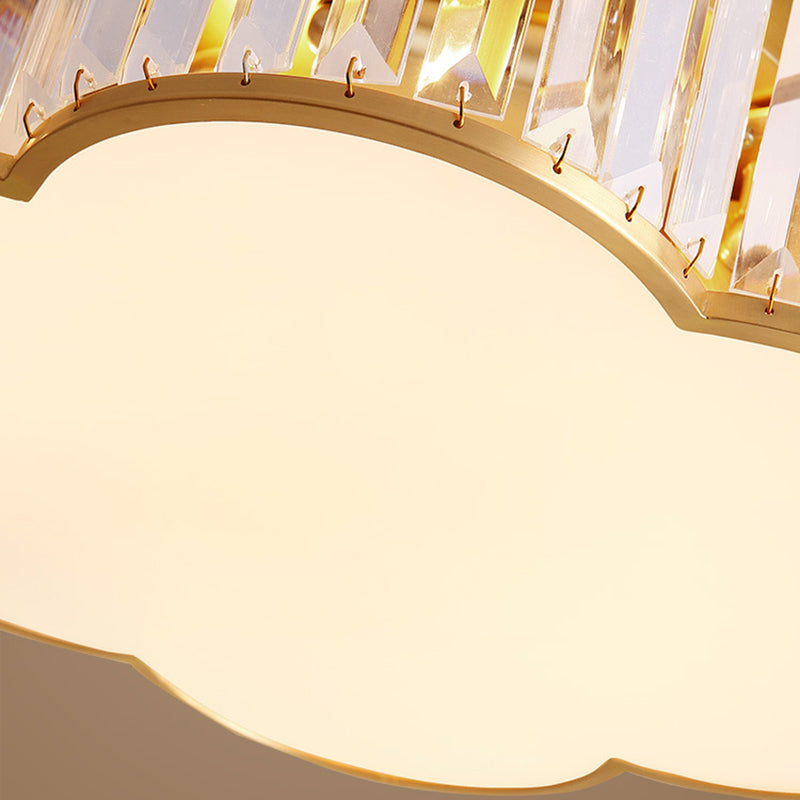 Plafonnier d'intérieur en cuivre à montage encastré pétaloïde de luxe colonial avec abat-jour en cristal