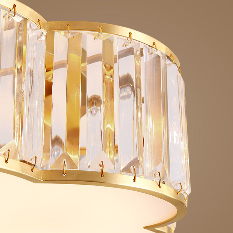 Plafonnier d'intérieur en cuivre à montage encastré pétaloïde de luxe colonial avec abat-jour en cristal