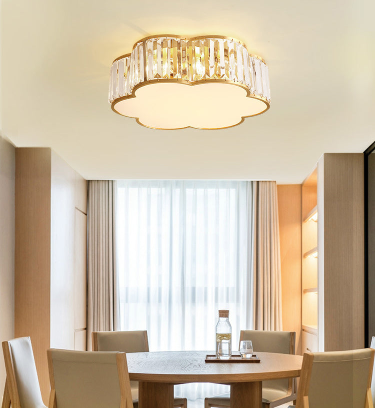 Plafonnier d'intérieur en cuivre à montage encastré pétaloïde de luxe colonial avec abat-jour en cristal