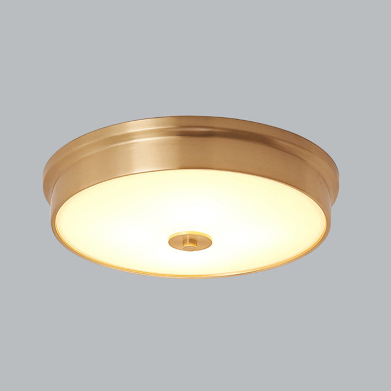 Plafonnier en verre doré de style rétro colonial, plafonnier circulaire en cuivre pour chambre à coucher