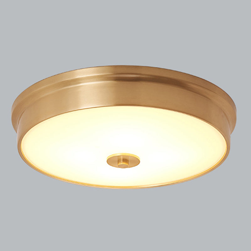 Plafonnier en verre doré de style rétro colonial, plafonnier circulaire en cuivre pour chambre à coucher
