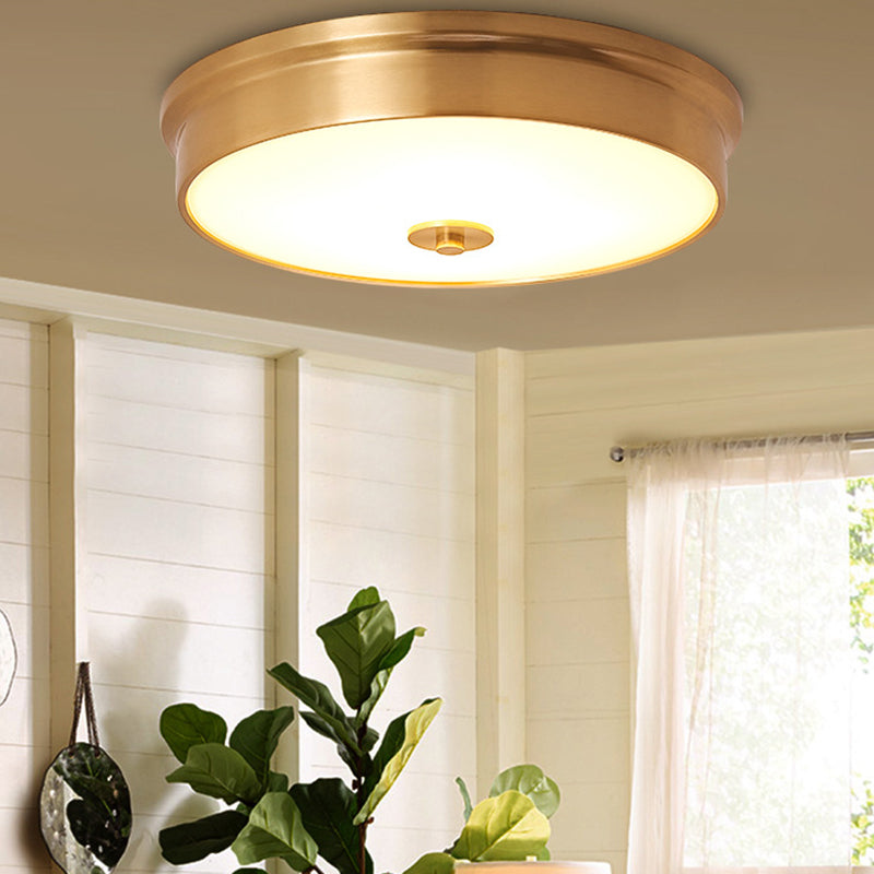 Plafonnier en verre doré de style rétro colonial, plafonnier circulaire en cuivre pour chambre à coucher