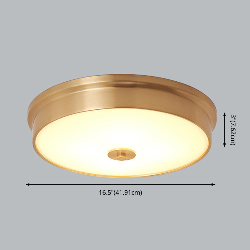 Plafonnier en verre doré de style rétro colonial, plafonnier circulaire en cuivre pour chambre à coucher