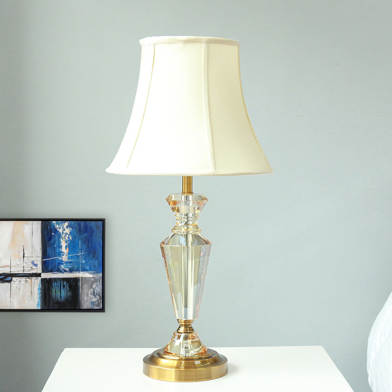 Paneled Bell Crystal Night Light Rustic 1 Light Living Room Nightstand Lamp in White