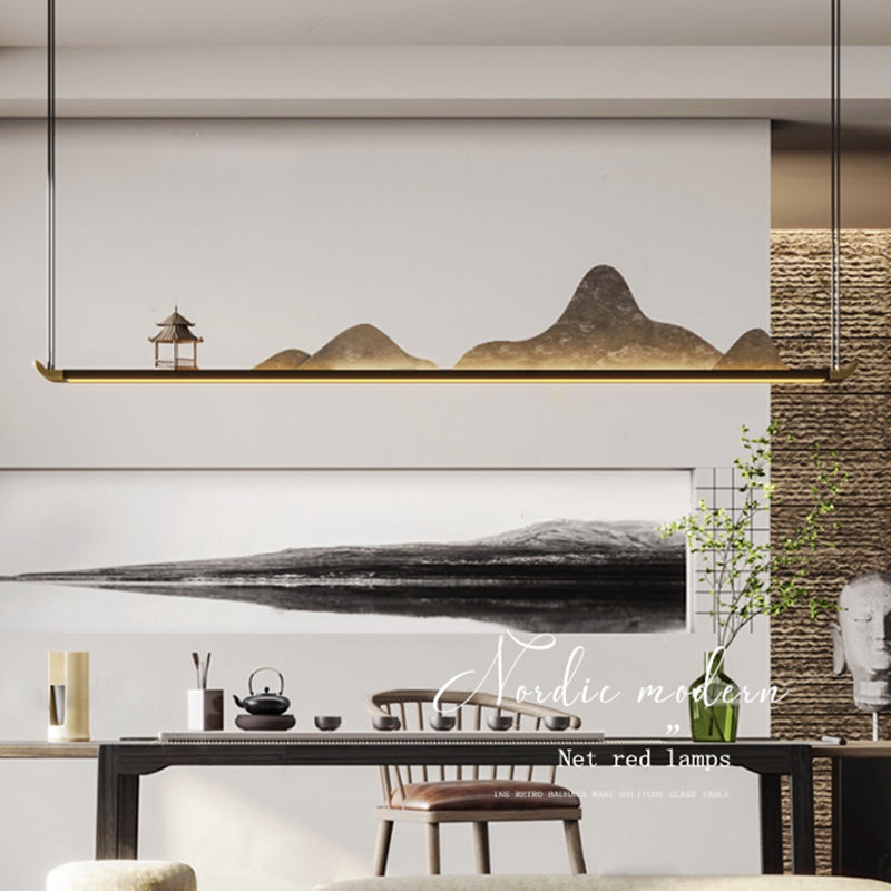 La lampe de lustre en métal moderne pendante île LED linéaire pour la salle de thé