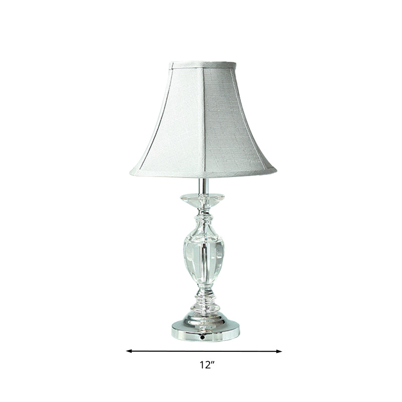 Light Blue Single Bulb Nightstand Light Rural Fabric Paneled Bell Table Lamp with Crystal Base
