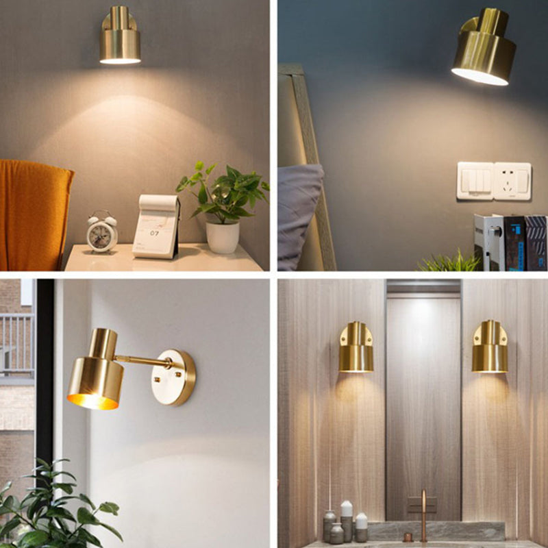 Lampada a parete singola cilindroide dorata nella moderna luce da parete di ferro elettroplate in stile creativo per camera da letto