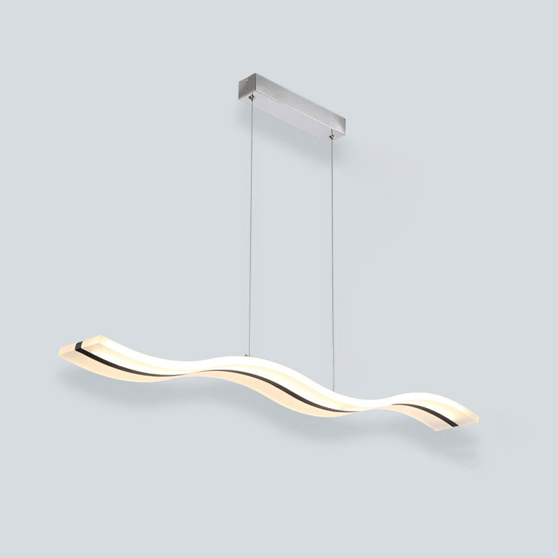 Lumière en île à LED blanche en acrylique dans le pendentif linéaire en acier inoxydable moderne en acier inoxydable