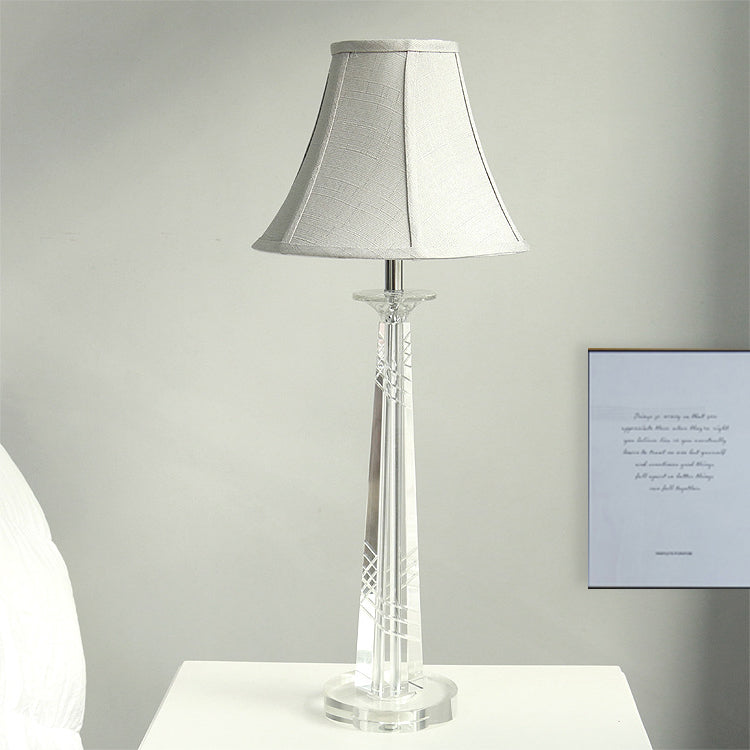 Clear Crystal Bell Night Light Traditional 1 Light Living Room Table Lamp in Light Gray
