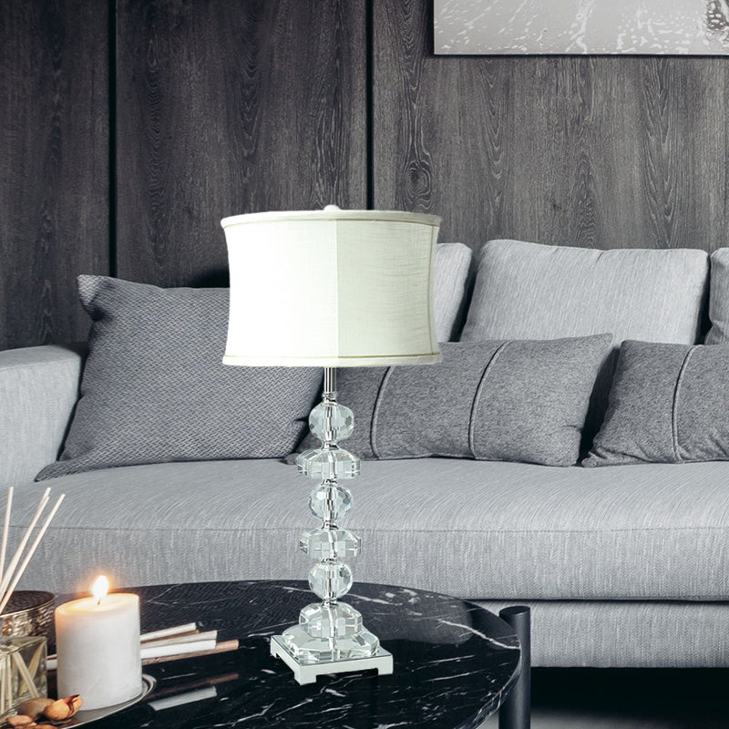 Crystal White Night Table Light Drum Single Head Traditional Style Nightstand Lamp for Living Room