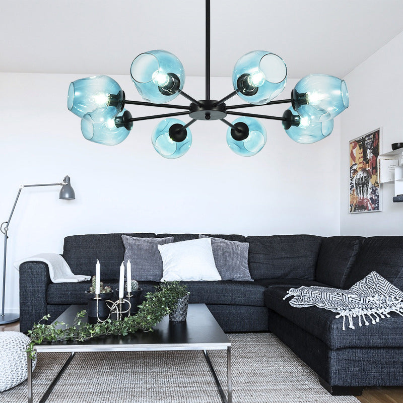 Modern Creative Indoor Pendant Light Wrought Iron Sputnik Hanging Lamp with Glass Shade