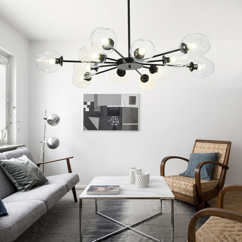 Modern Creative Indoor Pendant Light Wrought Iron Sputnik Hanging Lamp with Glass Shade