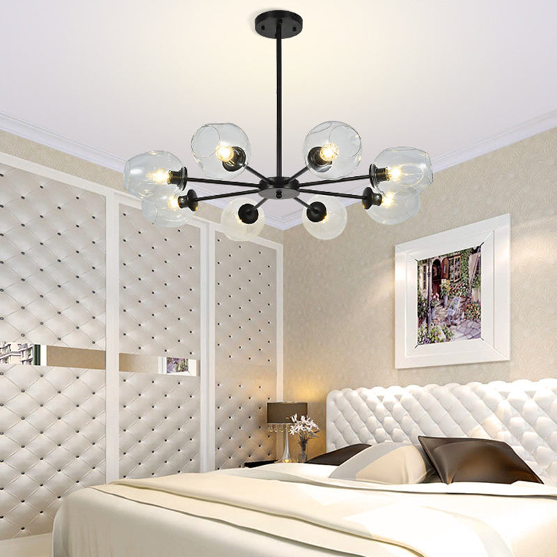 Modern Creative Indoor Pendant Light Wrought Iron Sputnik Hanging Lamp with Glass Shade