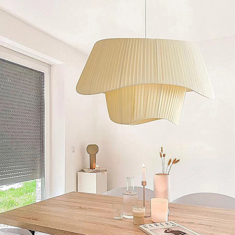 French Creative White Silk Pendant Light Fixture 1-Light Hat Hanging Ceiling Light