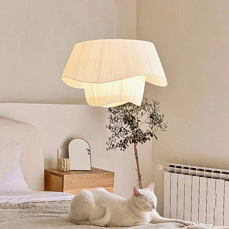 French Creative White Silk Pendant Light Fixture 1-Light Hat Hanging Ceiling Light