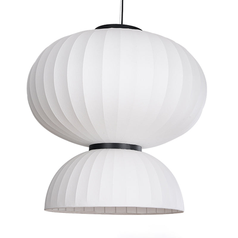 White Geometric Silk Pendant Light Nordic Modern Down Lighting for Living Room