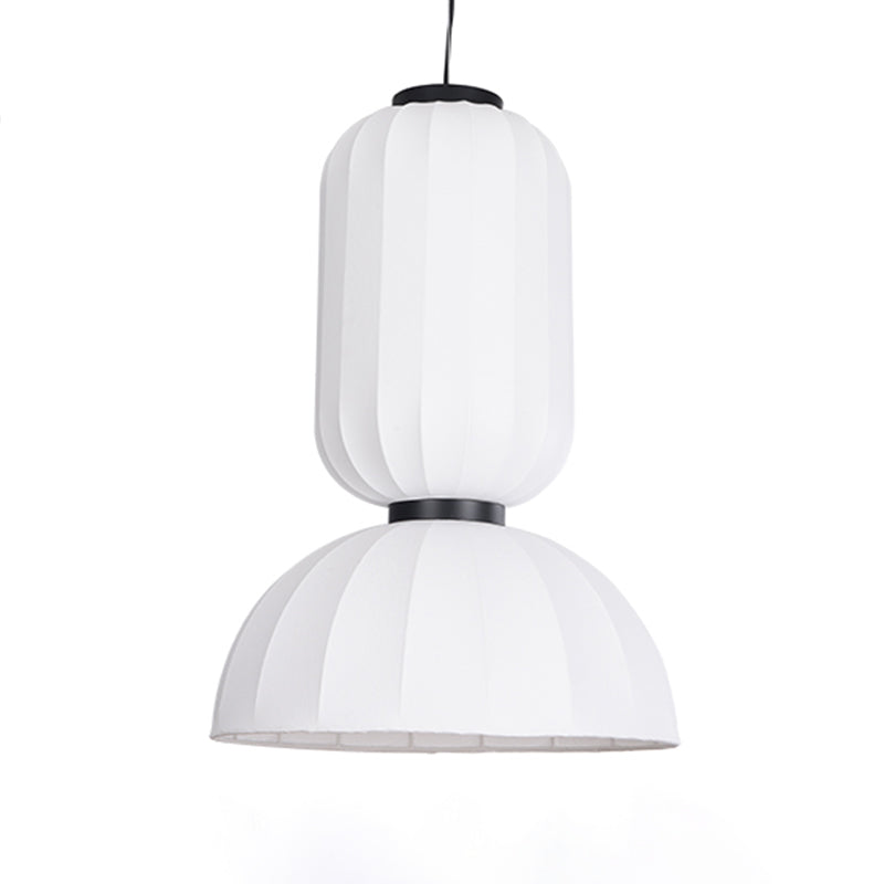 White Geometric Silk Pendant Light Nordic Modern Down Lighting for Living Room