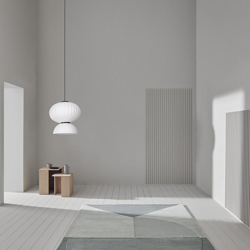 White Geometric Silk Pendant Light Nordic Modern Down Lighting for Living Room