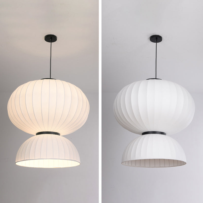 White Geometric Silk Pendant Light Nordic Modern Down Lighting for Living Room
