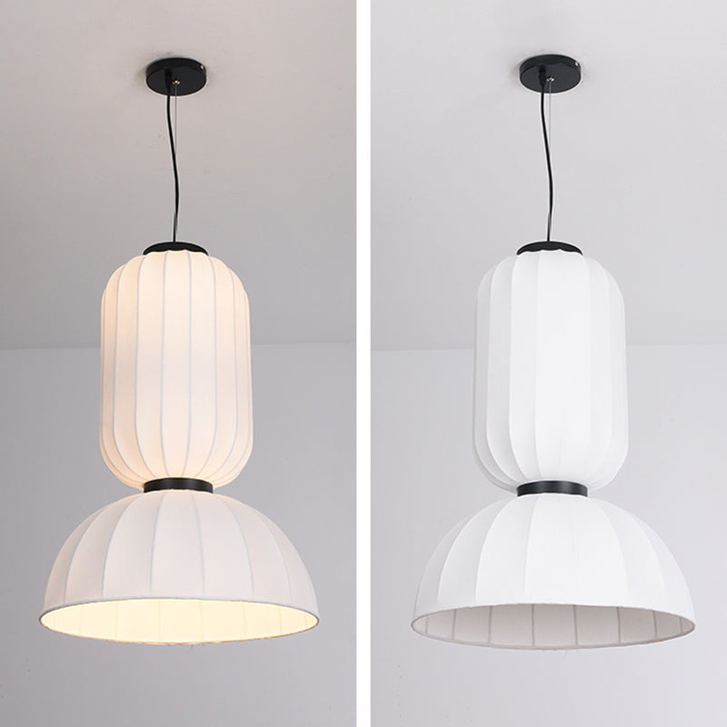 White Geometric Silk Pendant Light Nordic Modern Down Lighting for Living Room