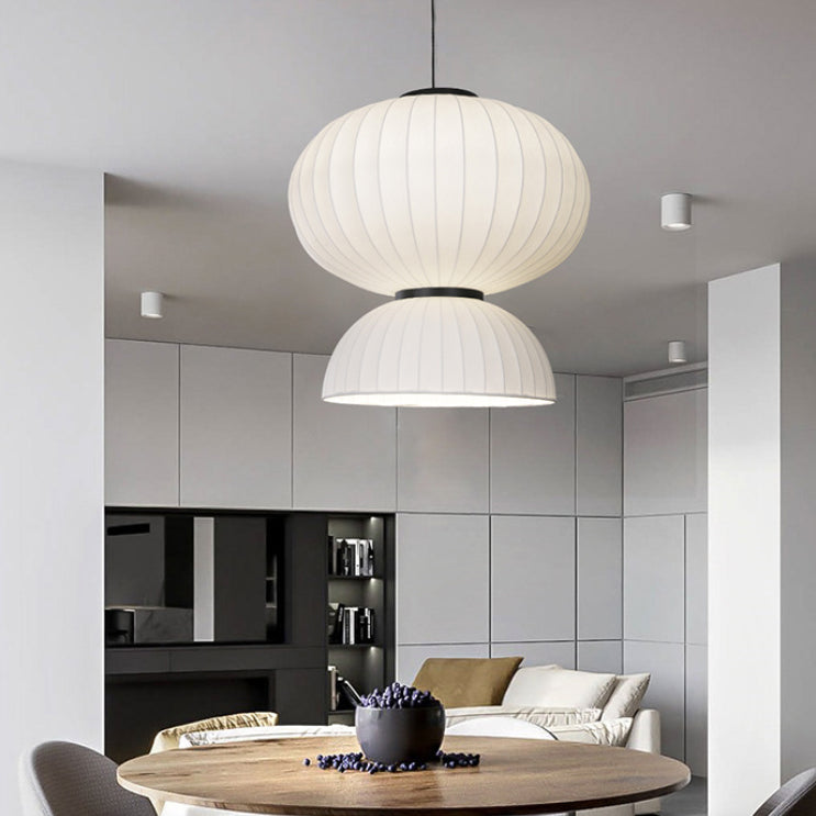 White Geometric Silk Pendant Light Nordic Modern Down Lighting for Living Room