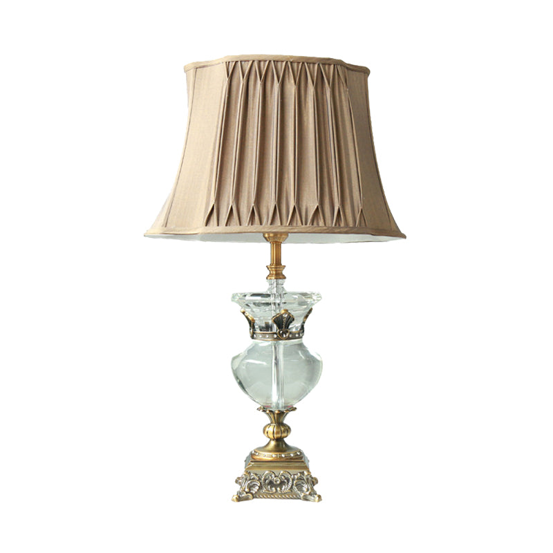 Lámpara de mesita de noche de sombra plisada Luz de mesa de color marrón claro rústico con acento de cristal