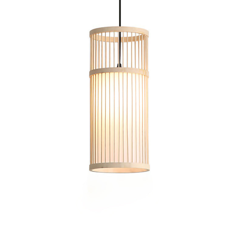 1-Light Bamboo Suspended Lighting Fixture Japanese Pendant Light Kit for Living Room