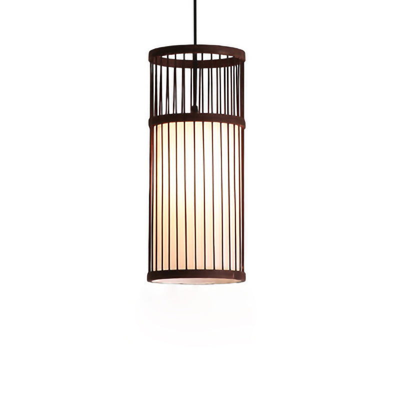 1-Light Bamboo Suspended Lighting Fixture Japanese Pendant Light Kit for Living Room