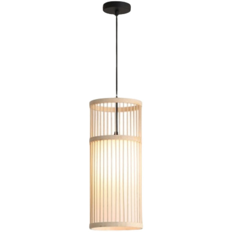 1-Light Bamboo Suspended Lighting Fixture Japanese Pendant Light Kit for Living Room