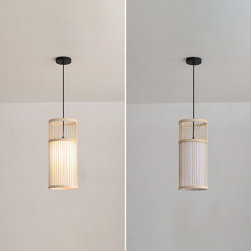 1-Light Bamboo Suspended Lighting Fixture Japanese Pendant Light Kit for Living Room