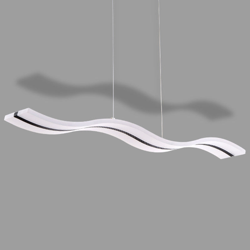 Luce dell'isola a led a forma d'onda bianca in stile moderno a sospensione in acciaio inossidabile con ombra acrilica