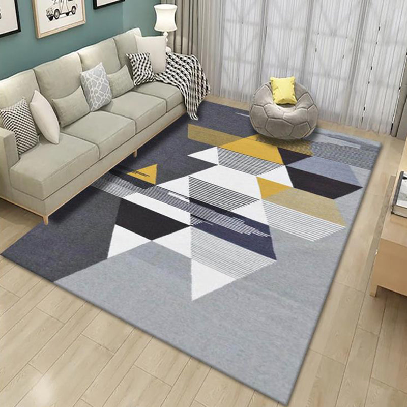 Grey Simplicity Rug Polyester Geometric Indoor Rug Non-Slip Backing Area Rug for Living Room