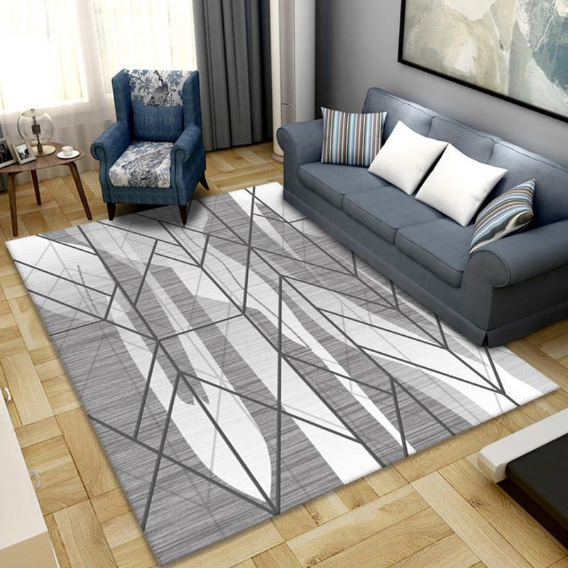 Grey Simplicity Rug Polyester Geometric Indoor Rug Non-Slip Backing Area Rug for Living Room