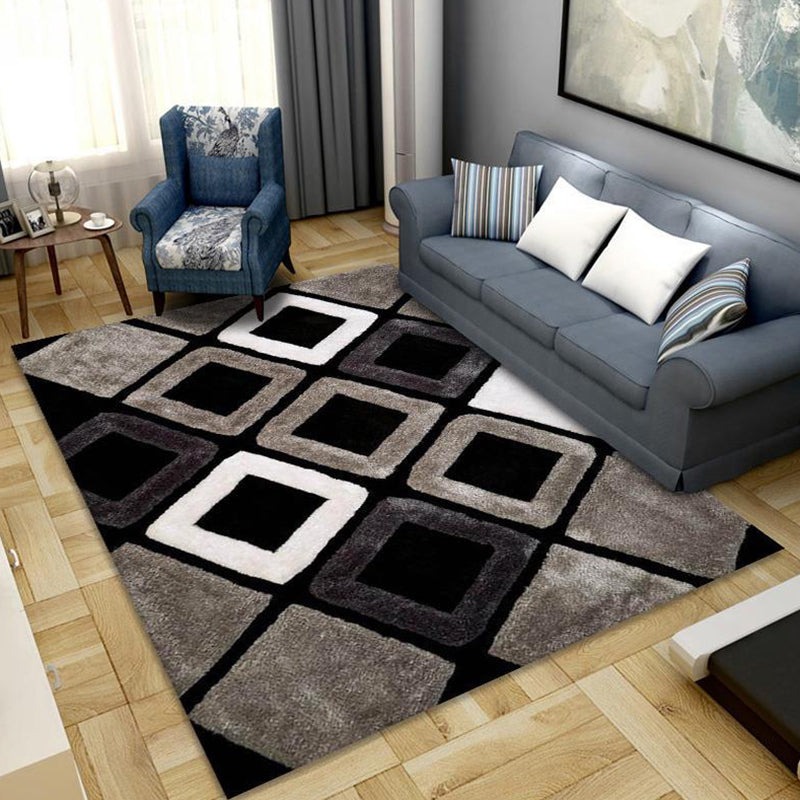 Grey Simplicity Rug Polyester Geometric Indoor Rug Non-Slip Backing Area Rug for Living Room