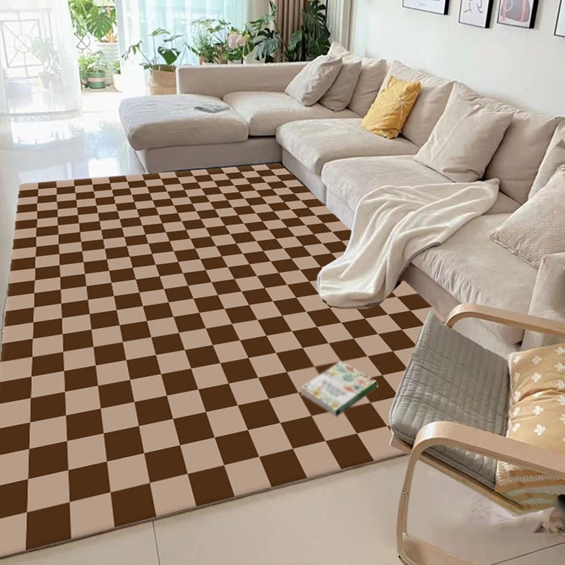 Beige Modern Rug Polyester Grid Indoor Rug Stain Resistant Area Rug for Living Room