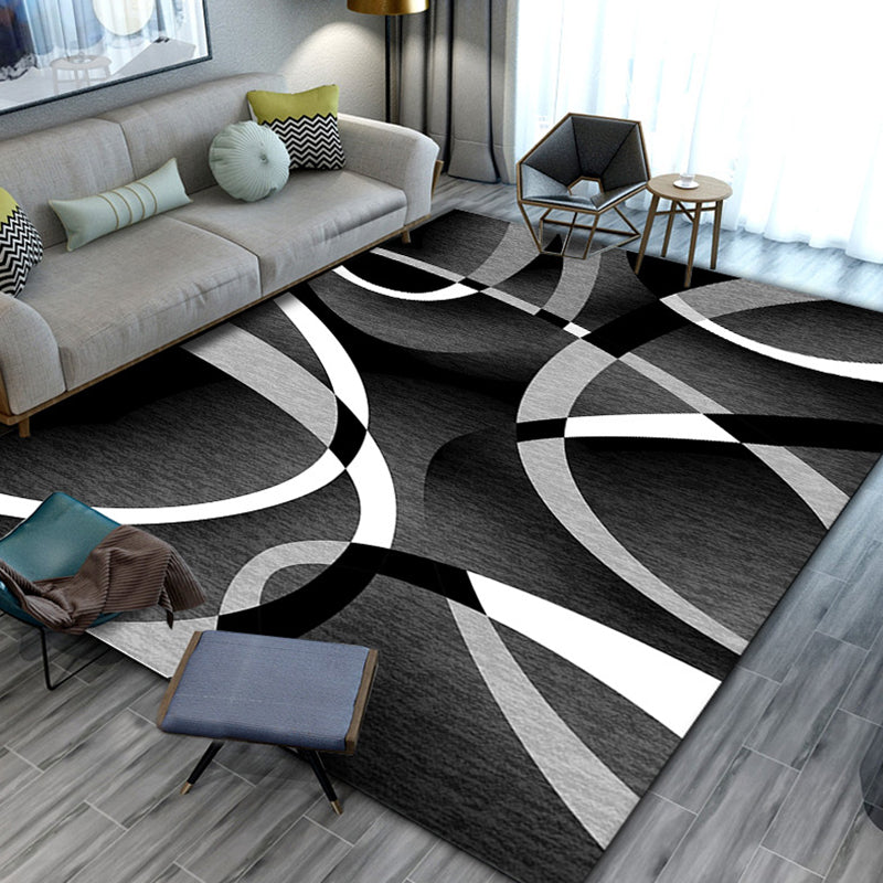 Black moderne tapis moderne polyester géométrique tapis intérieur non glissant pour le salon