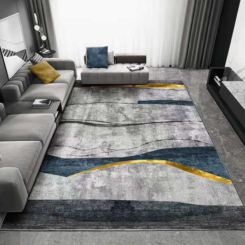 Abstract Blue Graphic Rug Polyester Modern Indoor Rug Non-Slip Backing Area Rug for Drawing Room